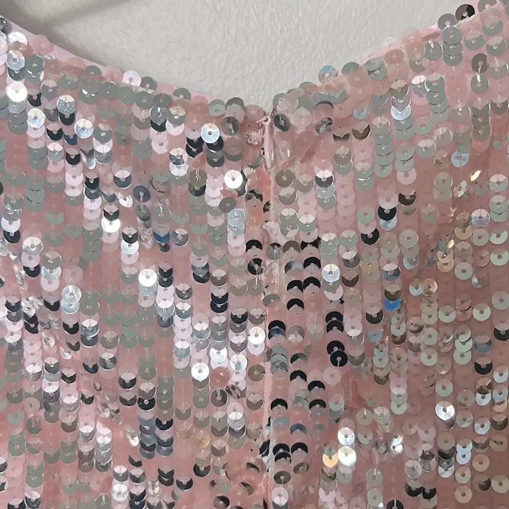 NEW Milly Minis pink silver sequin Angular Shift Dress
